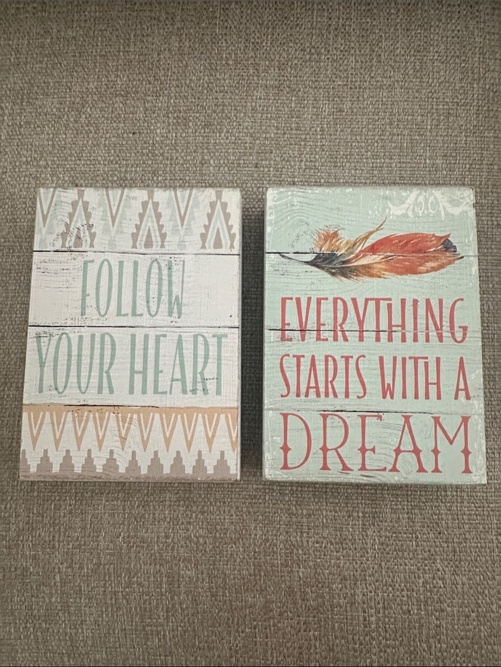 Kirklands Mint and Coral Inspirational Wooden Wall Plaques
